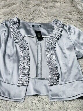 Wanko Silver Satin Shrug with Ruffle Edge